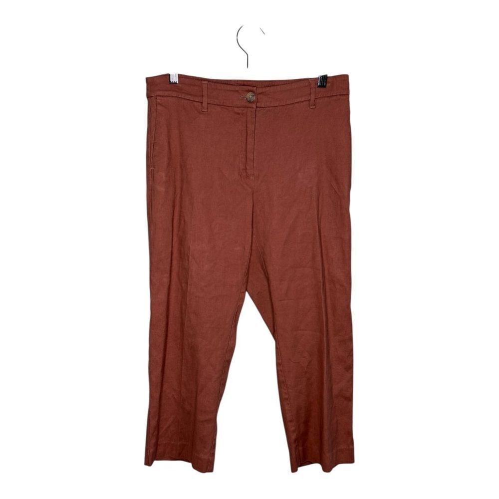 J. Jill Linen Stretch Pants 10petite Wide Leg Terra Cotta Brown Cropped Pockets